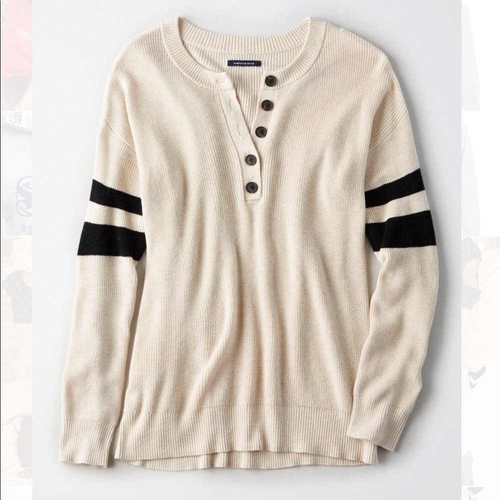 American Eagle Striped Henley Pullover Sweater